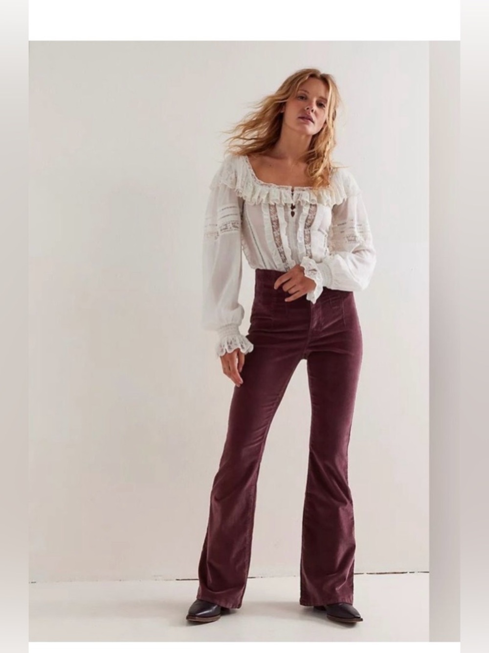 NWT! Free People Jayde High Rise Flare Chocolate Truffle  Corduroy Pants 27